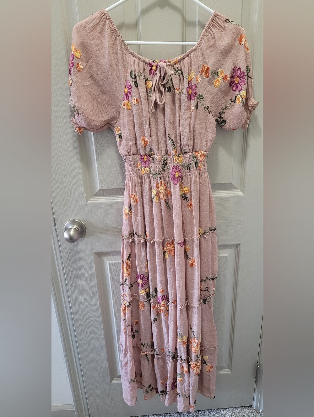 Kindred Anthropologie Mauve Floral Tiered Maxi Dress L